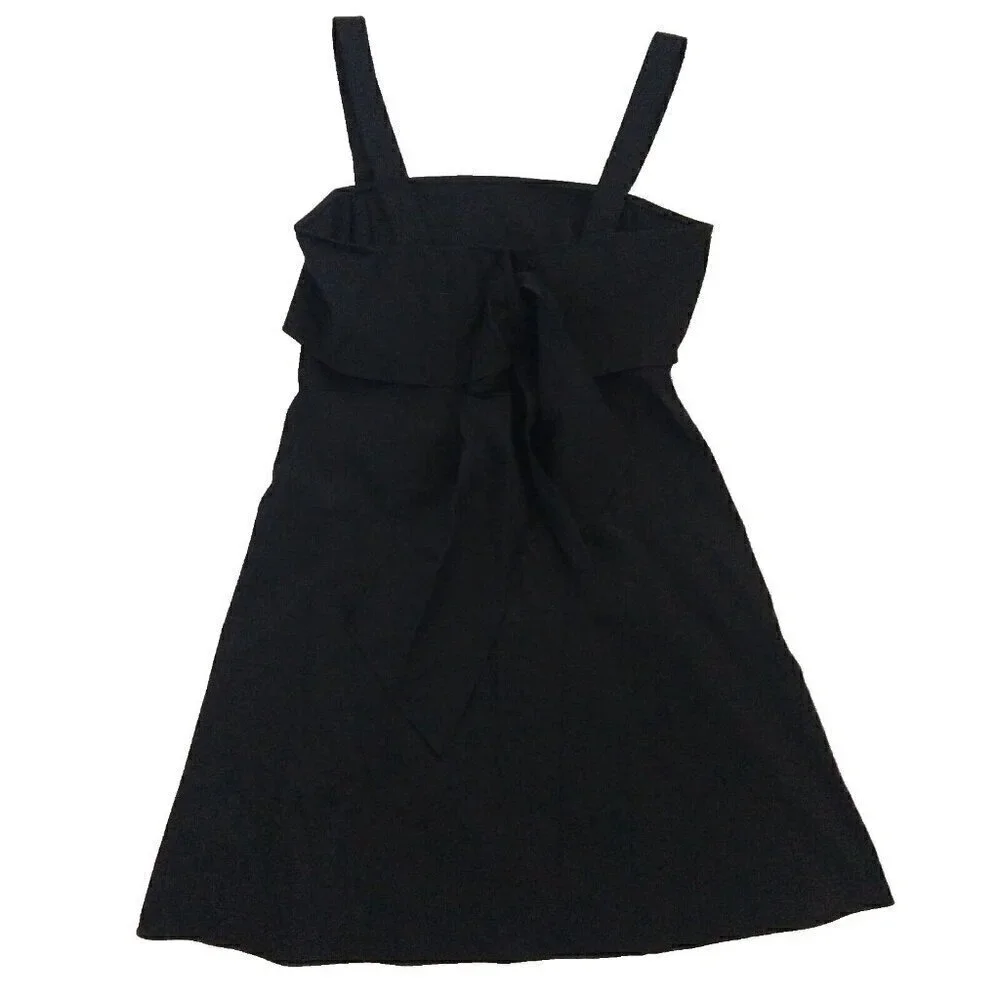 Theory Drape Back Dress Size 10 Black Linen Blend Stretch Sleeveless Fit & Flare